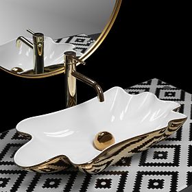 Waschbecken REA Sea Infinity Gold/Weiß + Stöpsel, Rea