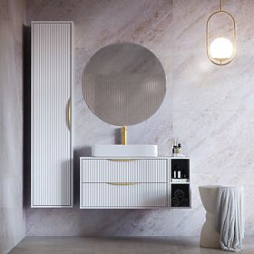 Waschtischunterschrank Avila 2.0, 80 cm, gerillt, goldene Griffe, weiß, lectus