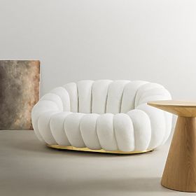 Zweisitzer-Sofa Firenze weiß, Bouclé, abgerundete Formen