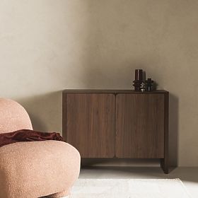 Zweitürige Kommode Moku Nussbaum Villa, abgerundete Frontflächen