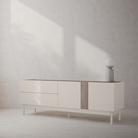 Zweitüriger TV-Schrank mit Schubladen Berula, kaschmirfarben, Nussbaum Villa